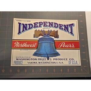 Vintage Independent Brand Northwest Pears Fruit Crate Label 1931